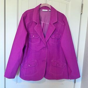 D&Co Fuchsia Denim SZ 1X Button Front Pockets Blazer meets Trucker Jacket